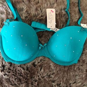 💞 NWT La Senza Teal Bra with Rhinestone Accents sz 32C